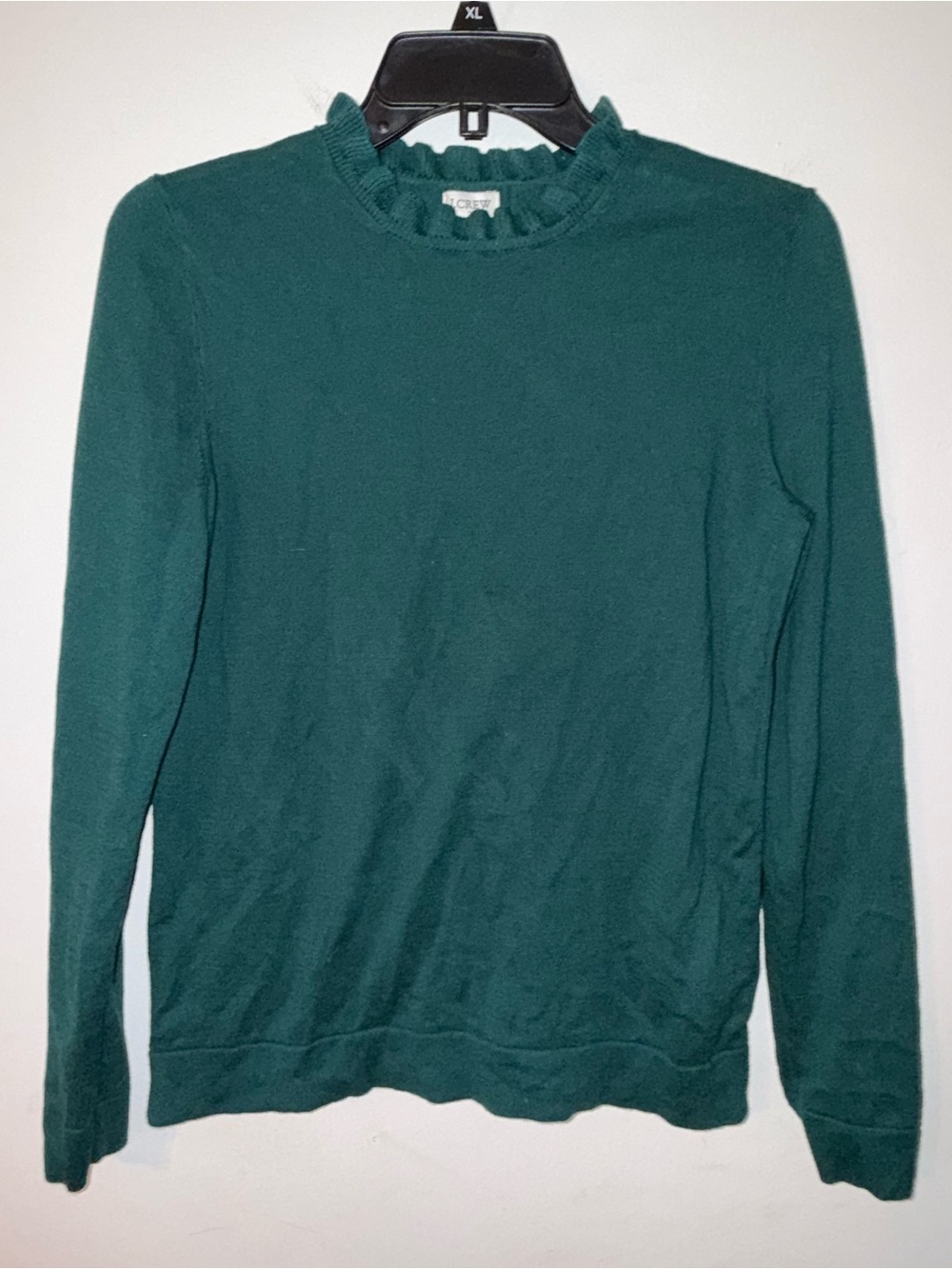 J. Crew Teal Ruffled Crewneck Sweater
